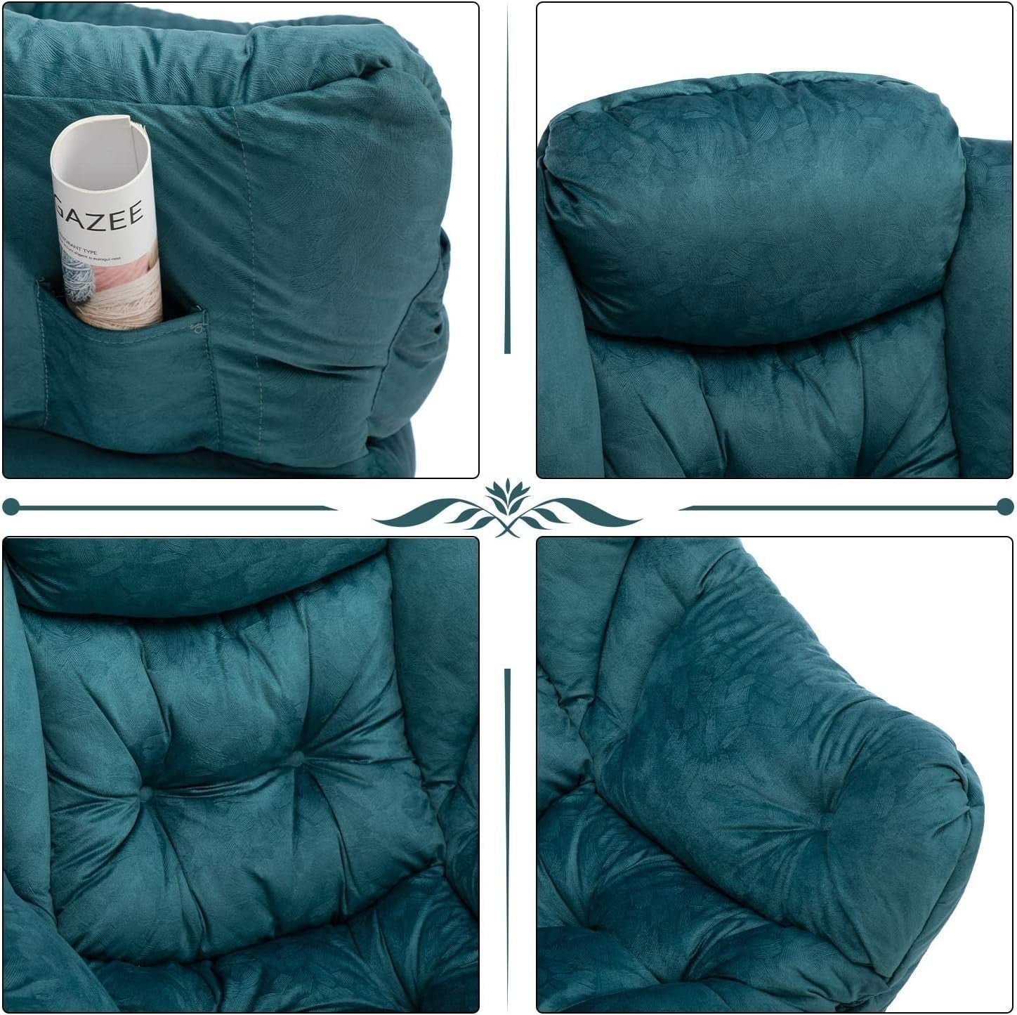Velvet Blue Green Armchair with Footstool Living Room Lounge Relax Seat
