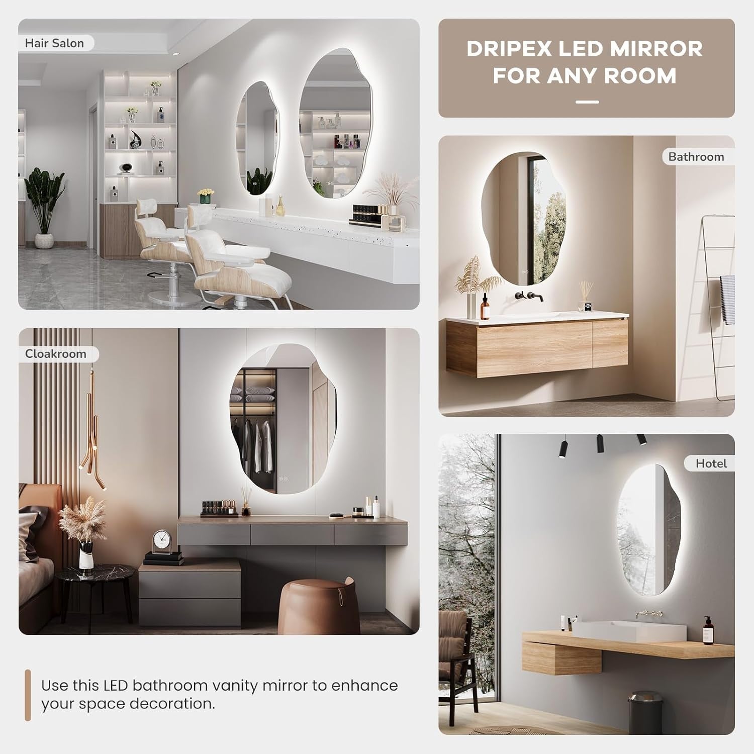 LED Bathroom Mirror 910x650mm Anti-Fog Asymmetric Backlit 3-Color