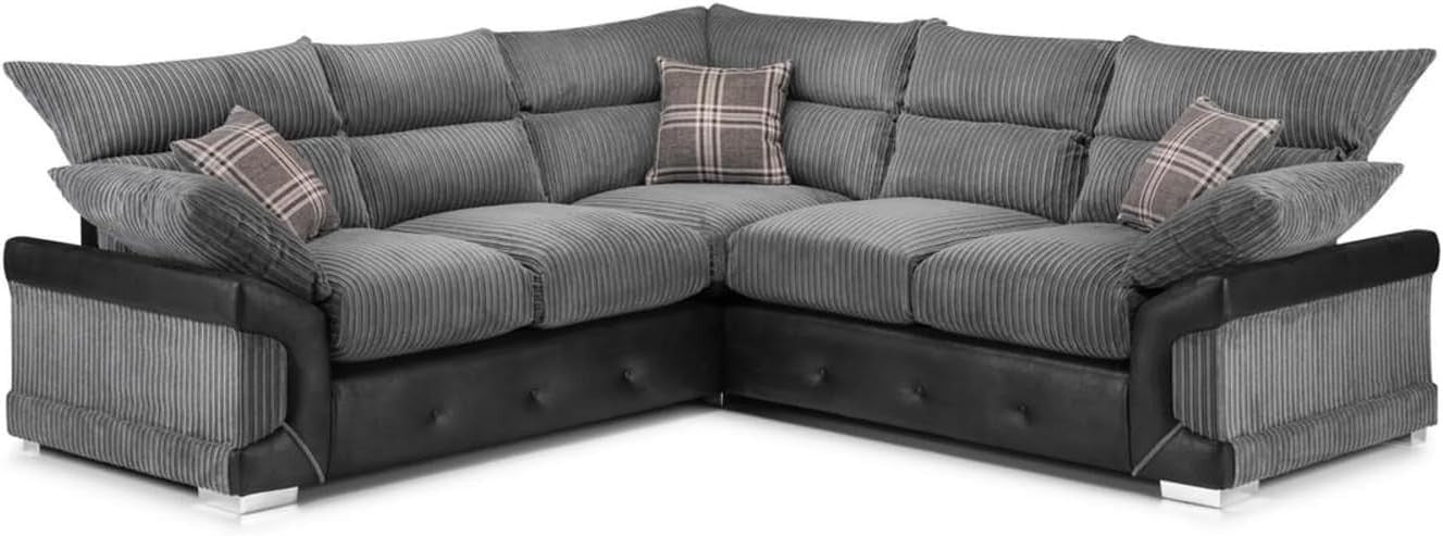 Spacious 5-Seater Jumbo Cord Corner Sofa L-Shape High Back Comfort Cushions