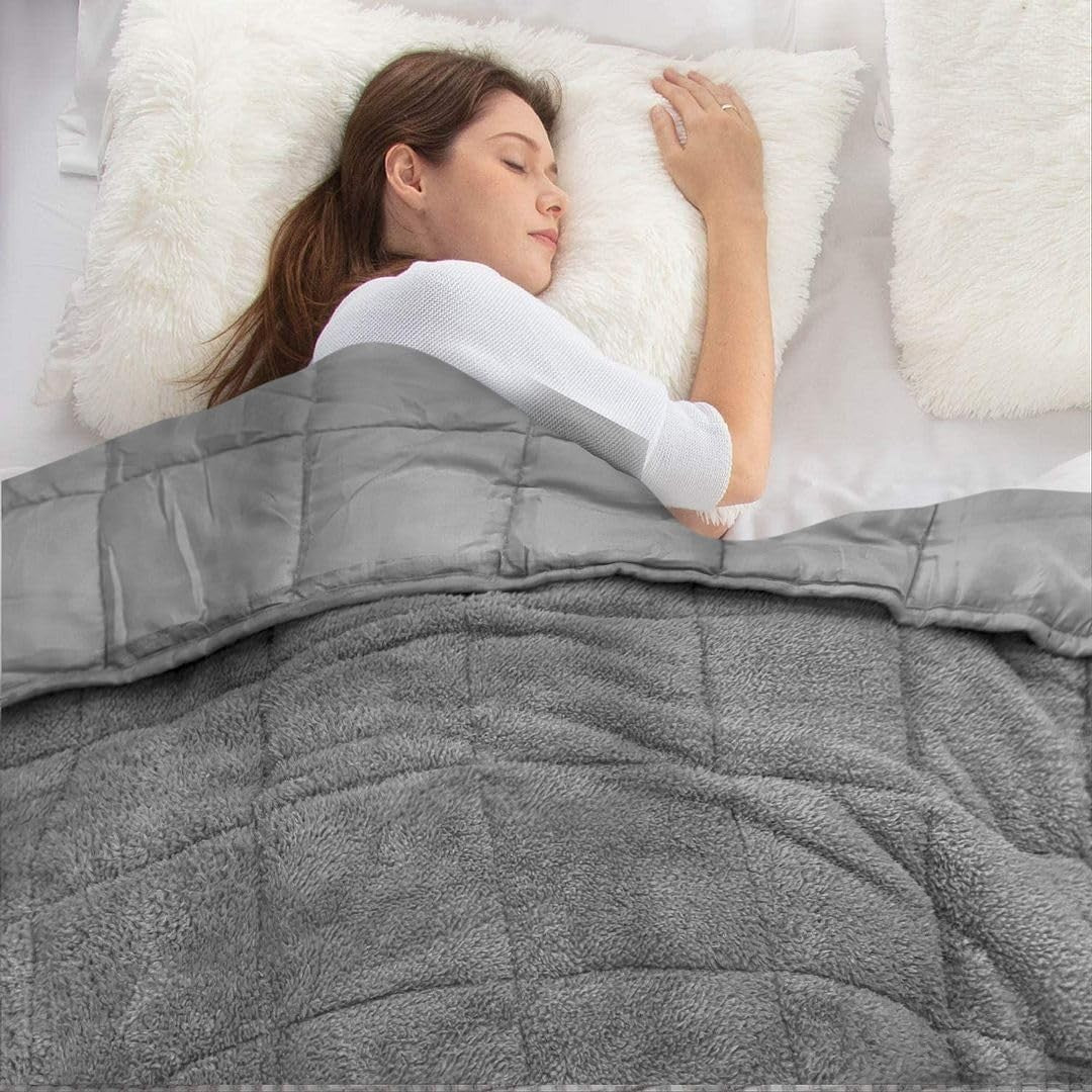 Weighted Blanket 12lbs Grey Reversible Fleece Huggy Anxiety Relief