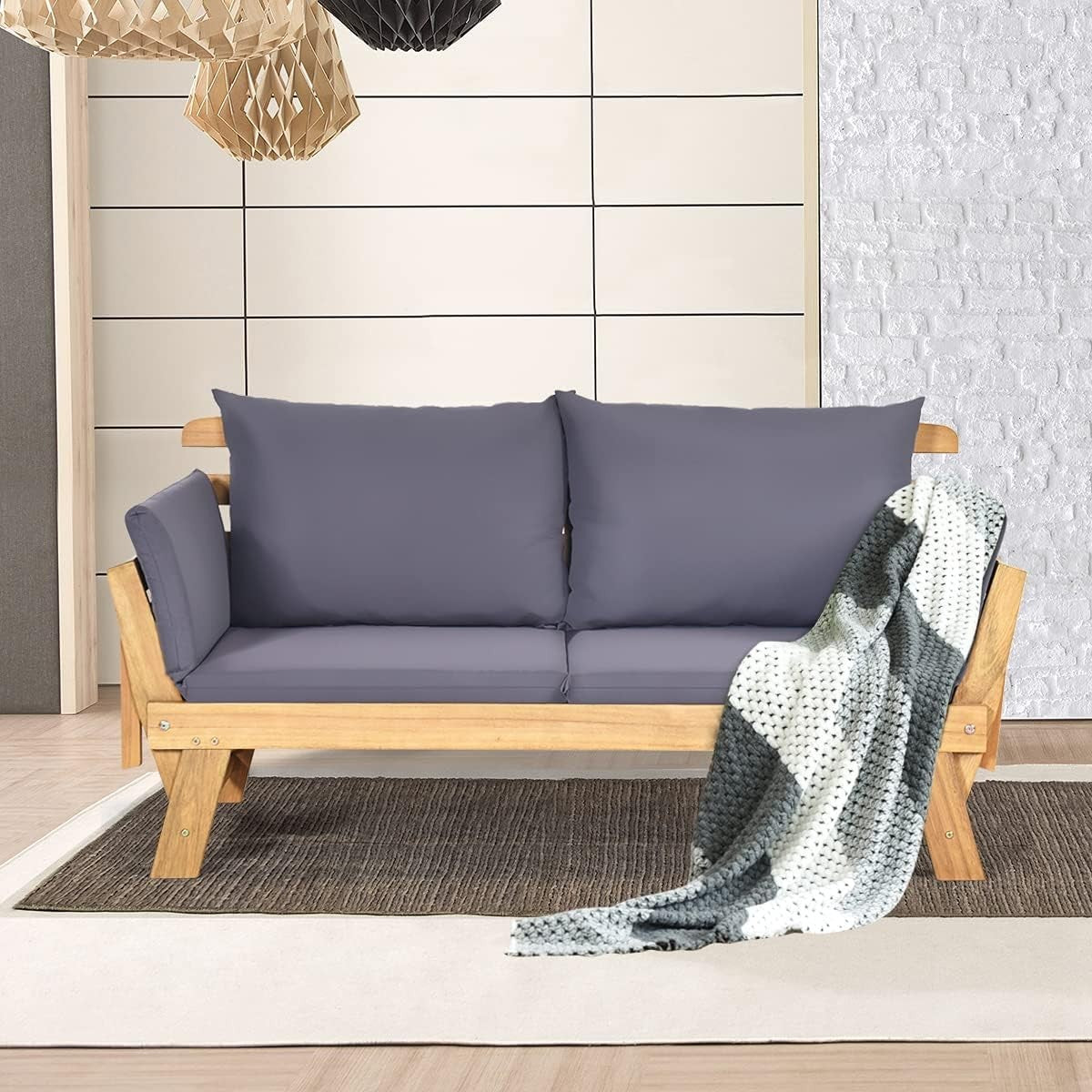 3-in-1 Outdoor Wooden Sofa Bed Lounger | 142×71×76cm | Reclining Daybed