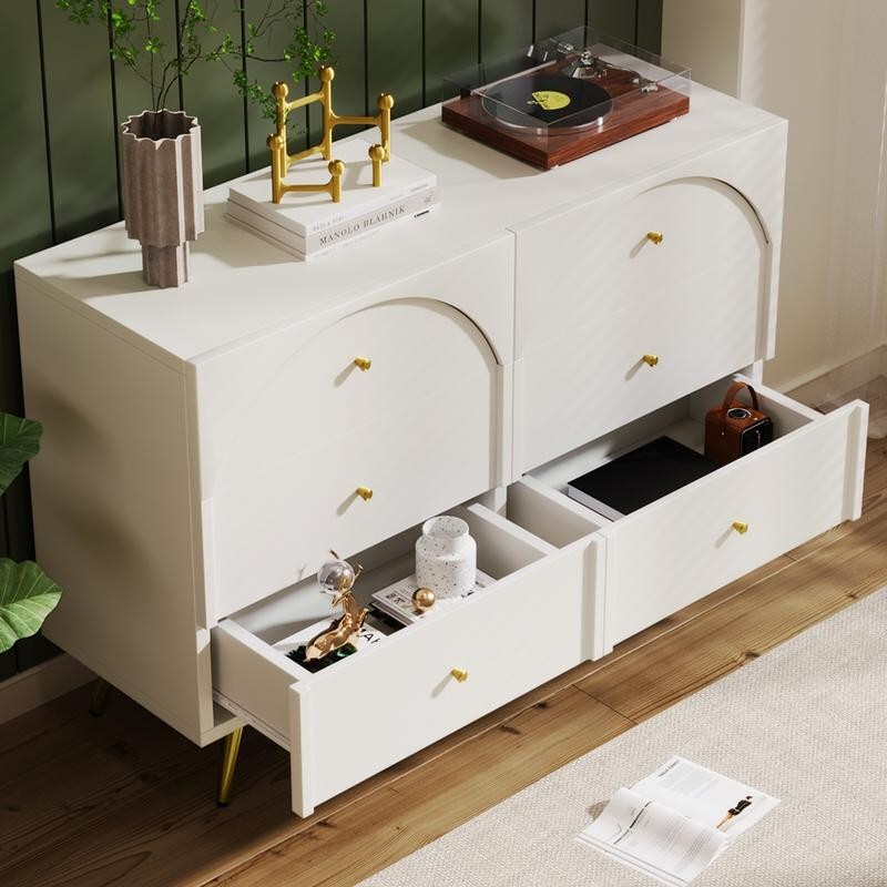 Cream White 6 Drawer Chest Modern Sideboard Cabinet Arched Front Storage