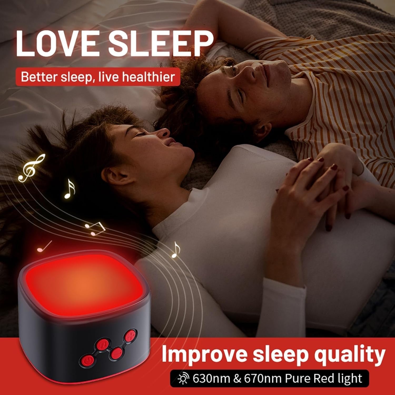 Red Light White Noise Sleep Machine – 8 Soothing Sounds & Adjustable Brightness