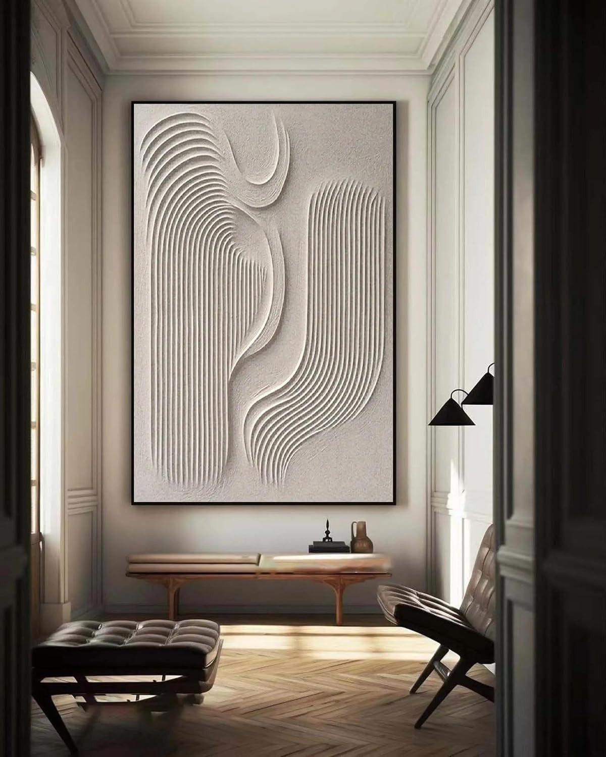 Large Abstract Canvas Wall Art 80x120cm Beige Textured