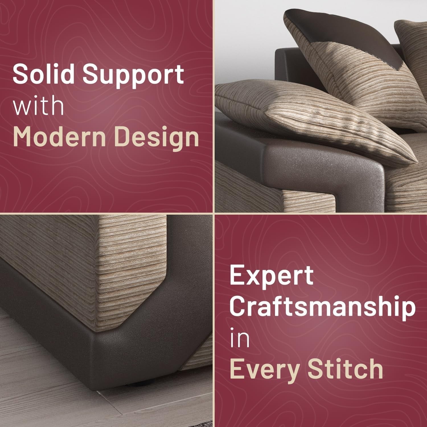 5-Seater Right Hand L-Shape Corner Sofa Fire Resistant Fabric & Leather