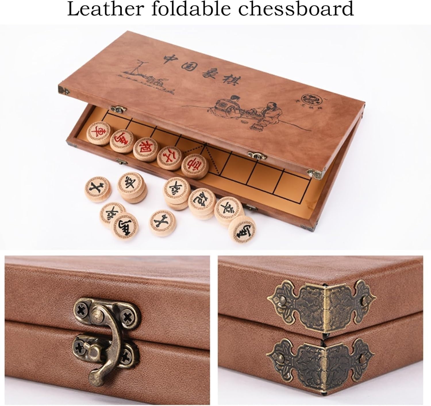 Medium Beechwood Xiangqi Chinese Chess Foldable Travel Board Set