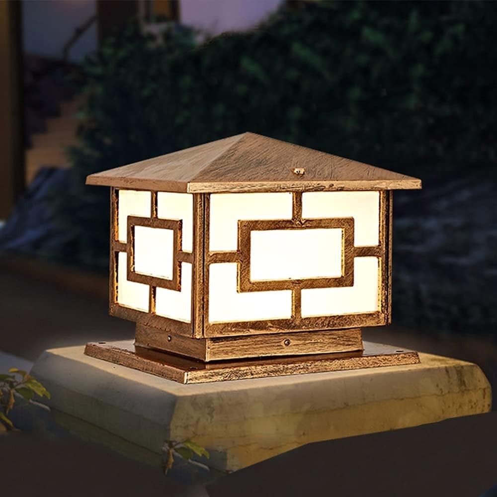 Waterproof Square Garden Post Light – Retro E27 Outdoor Lantern