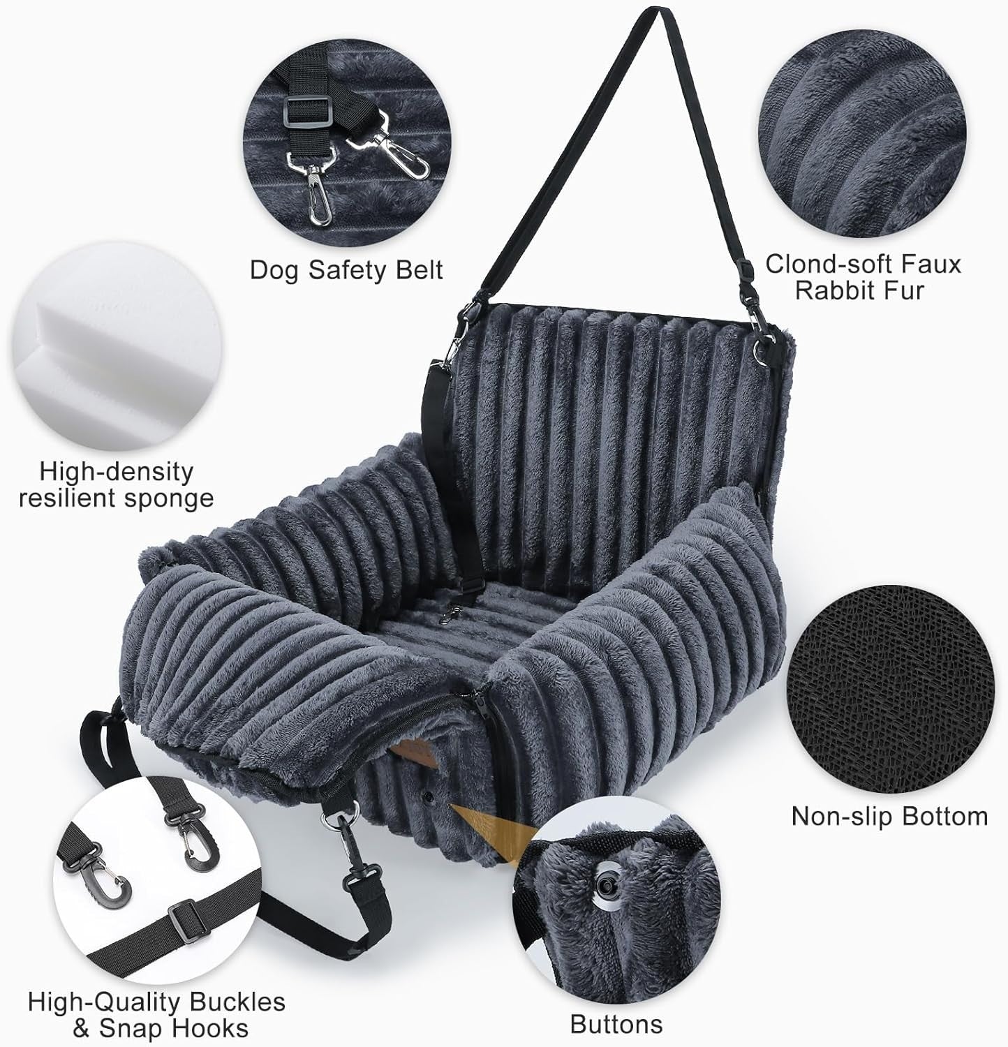Dog Car Seat Booster Bed Memory Foam Washable Waterproof Travel Grey