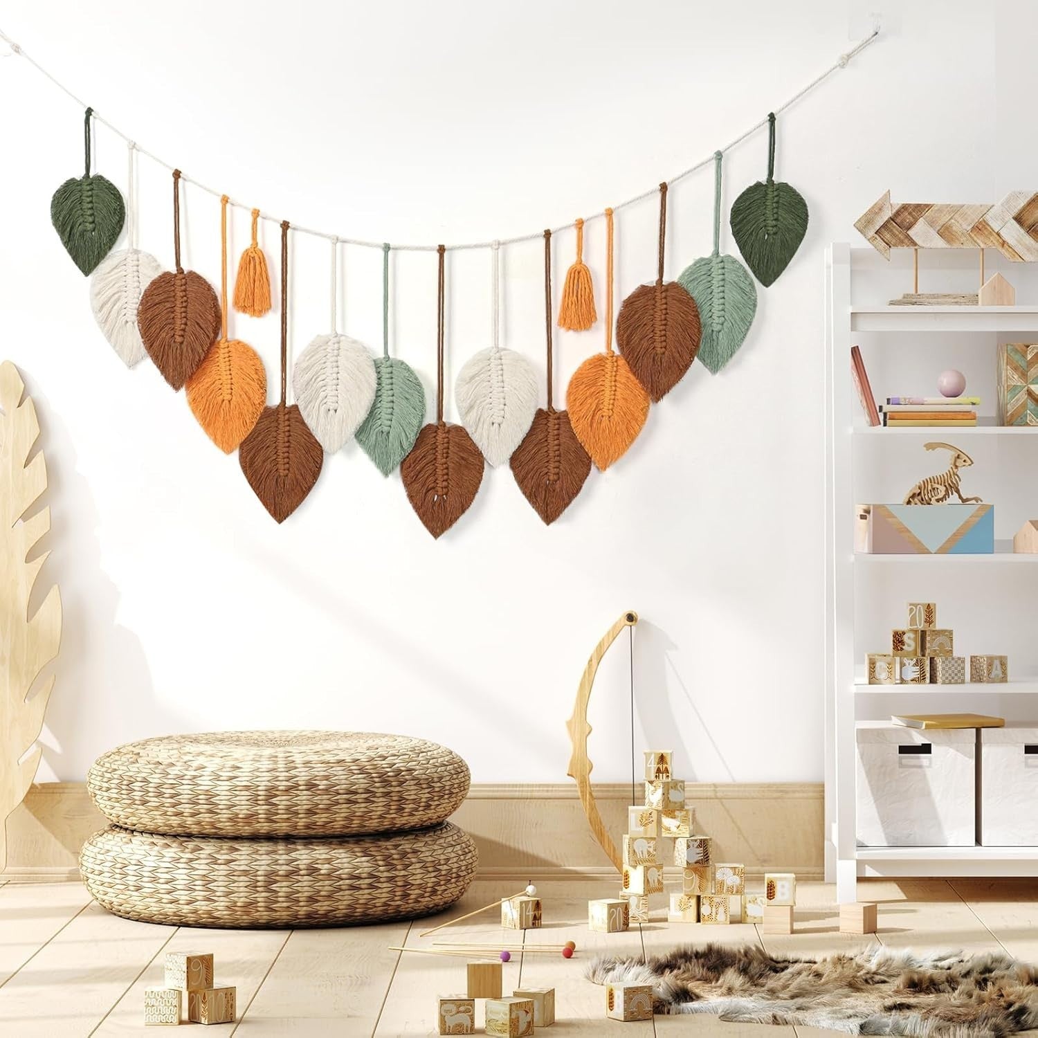 Large Macrame Leaves Wall Hanging Boho Tapestry 120x39cm