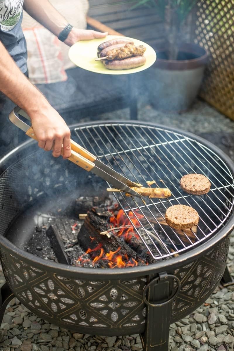 Large Deep Bowl Fire Pit with BBQ Grill | Outdoor Garden Heater | Steel Patio
