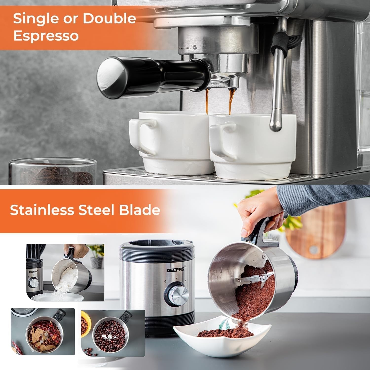 1465W Espresso Machine & 450W Grinder Set | 20-Bar Pressure | Milk Frother