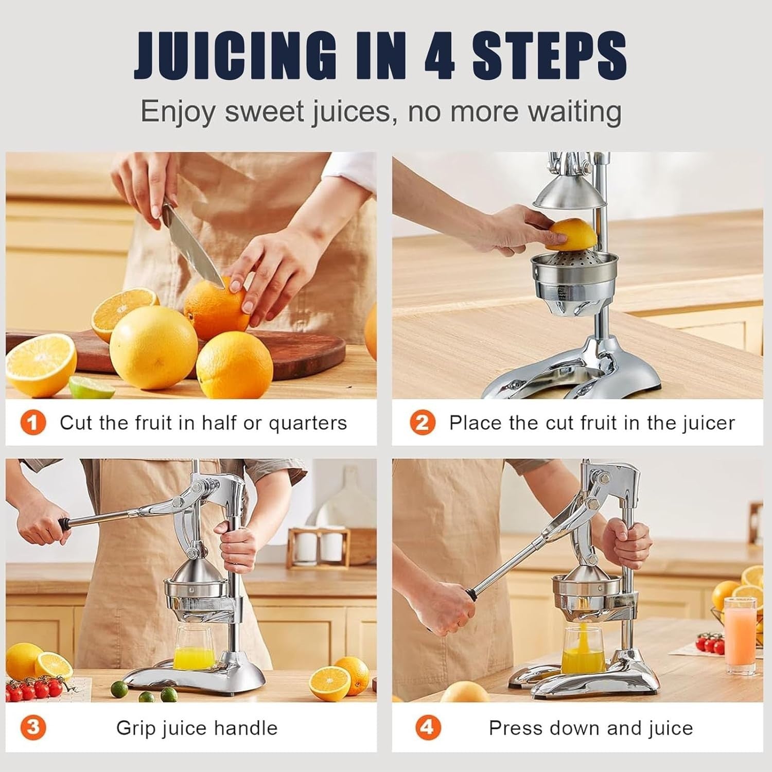 Manual Citrus Juicer Hand Press Stainless Steel Orange Lemon Pomegranate