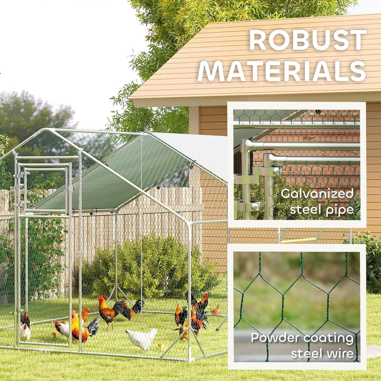 Large Walk In Chicken Run 3x4m Galvanised Coop UV Cover Feeder