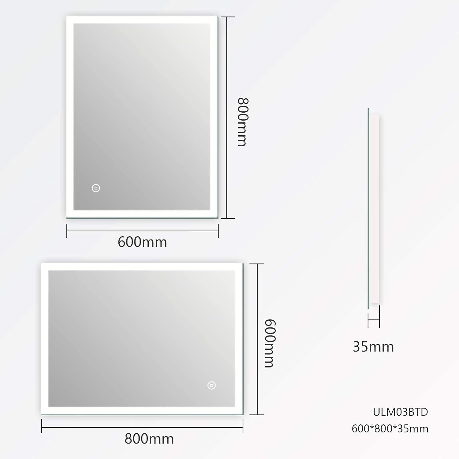 LED Backlit Bathroom Mirror 60x80cm Anti-Fog Touch Dimmable Vanity Light