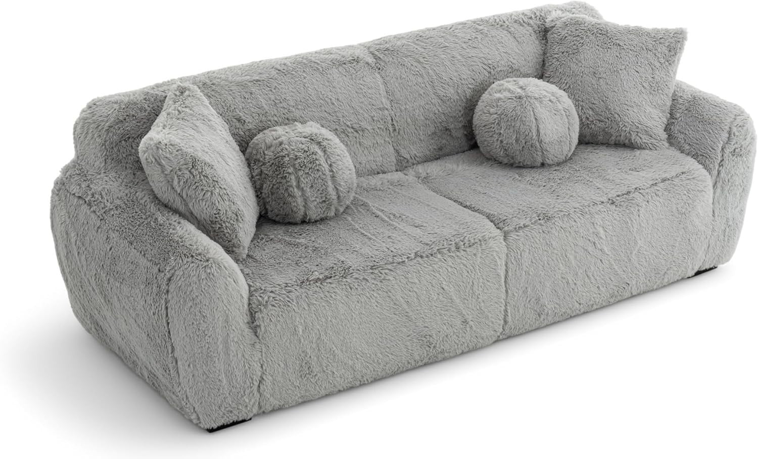 Grey 5 Seater Fluffy Sofa Set Deep Plush Cushions Comfy Lounge Suite