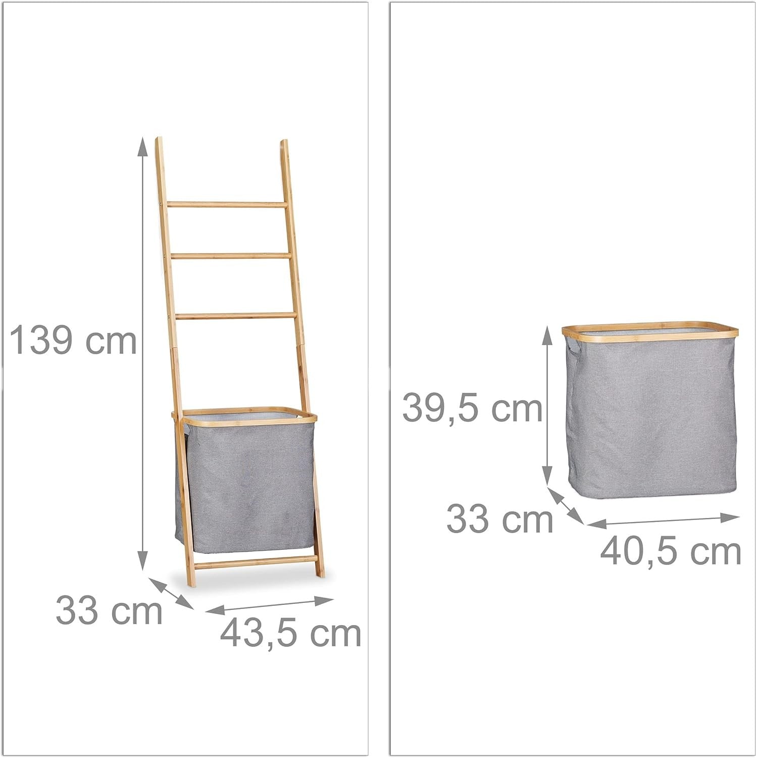 Bamboo Towel Rack with Laundry Basket – Freestanding 4-Rail Ladder Holder 139cm