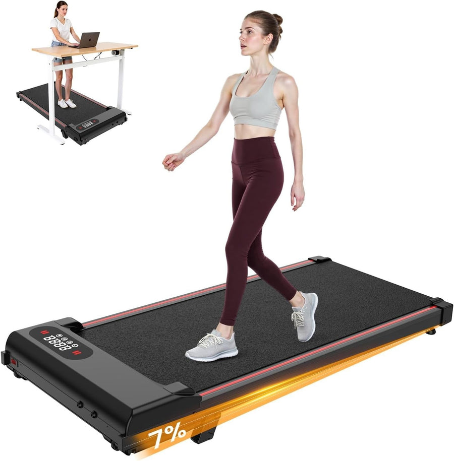 Portable Under Desk Treadmill 7% Incline 2.5HP LED Display 8KM/H Home/Office.