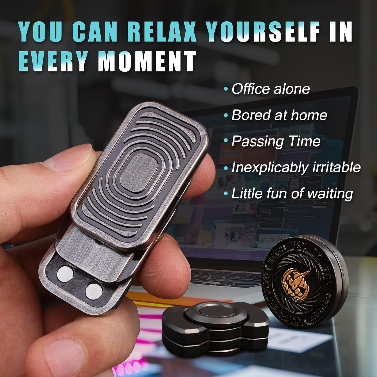 3pc Metal Fidget Set Slider Spinner Haptic Coin Stress Focus