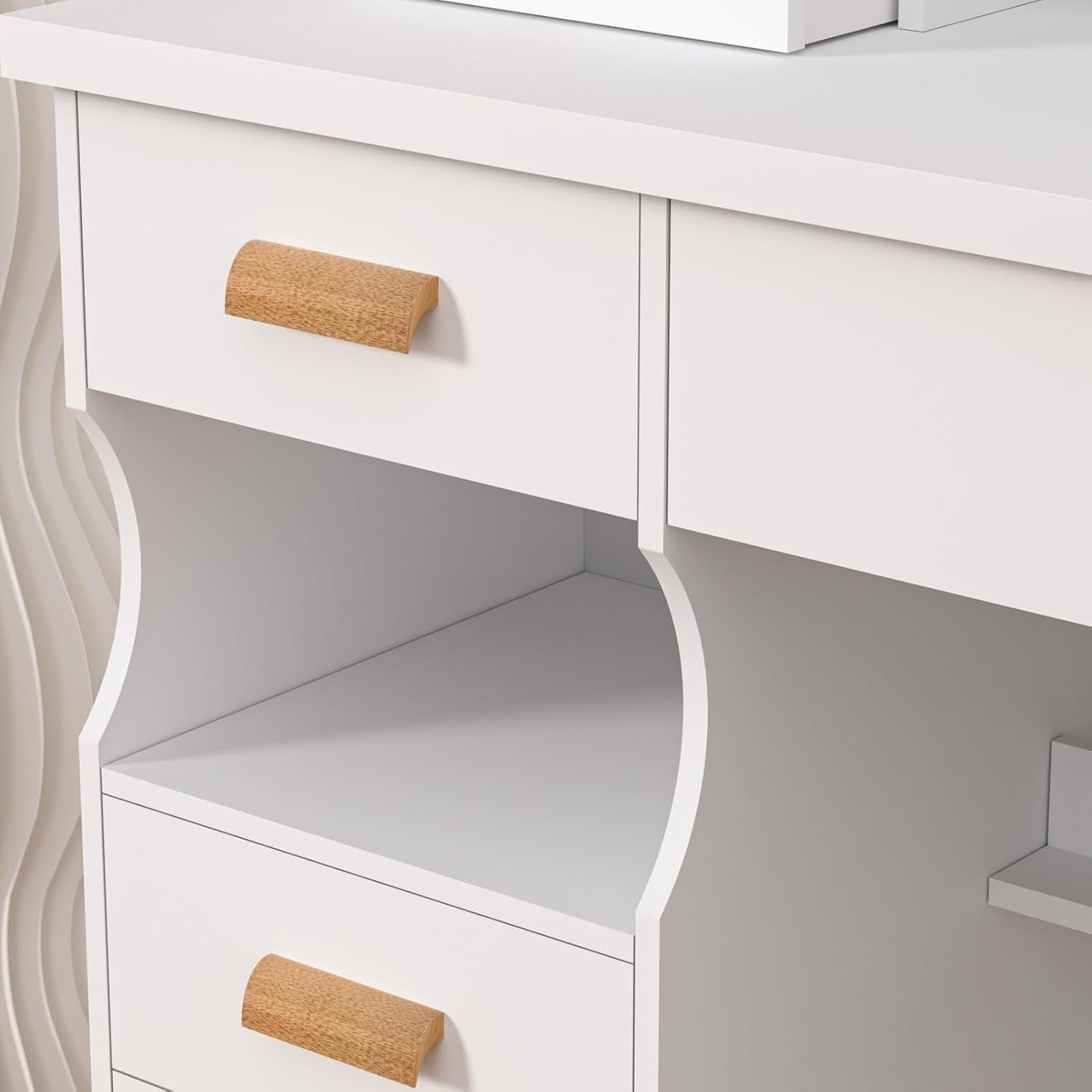 Modern Vanity Dressing Table w/Sliding Mirror 5 Drawers Lockable Storage