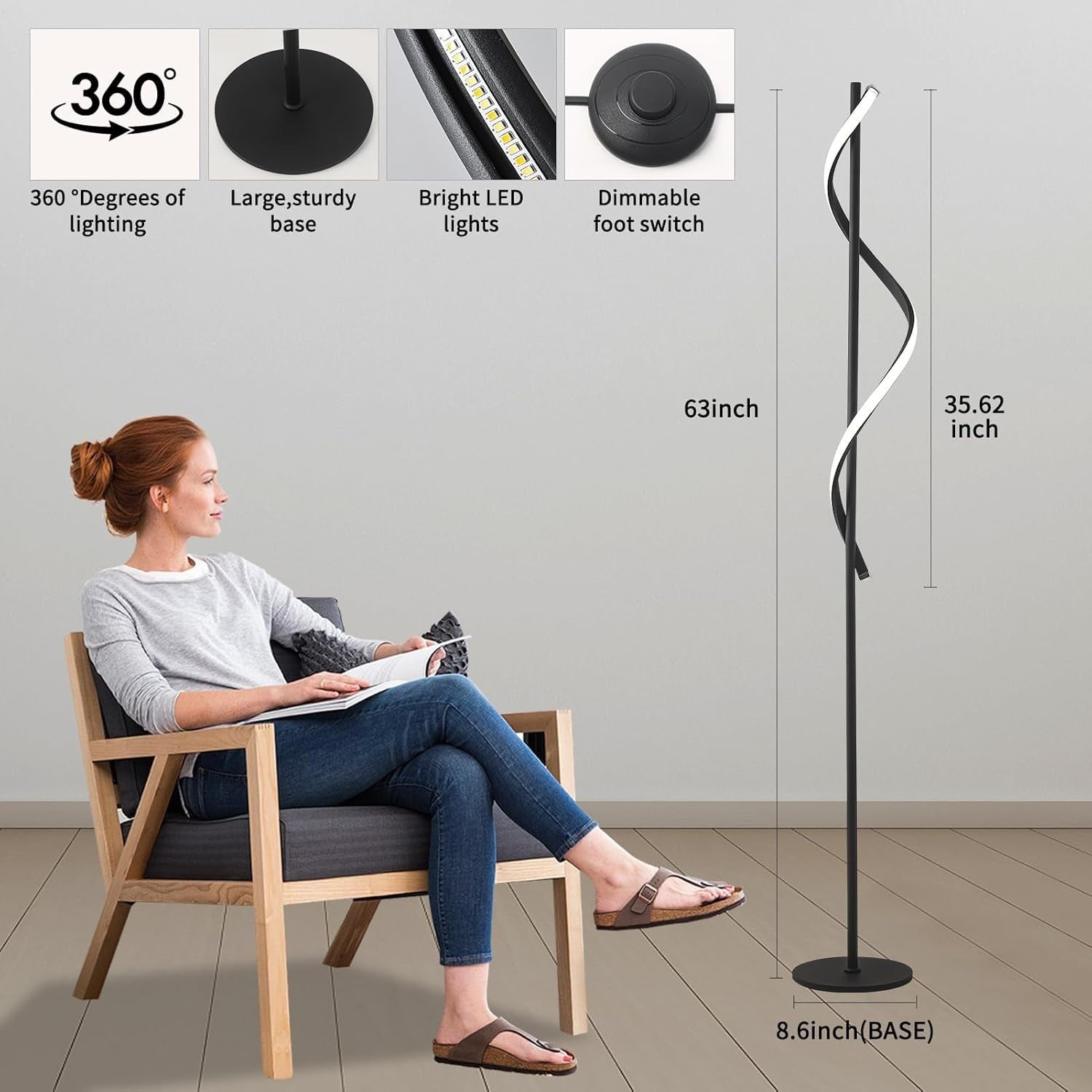 LED Floor Lamp 40W Dimmable Standing Light Remote Control Modern Tall Lamp