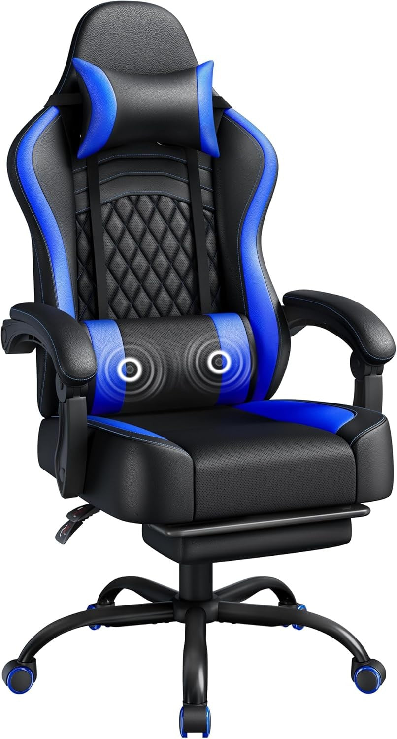 Ergonomic Gaming Chair Footrest Massage Lumbar Support