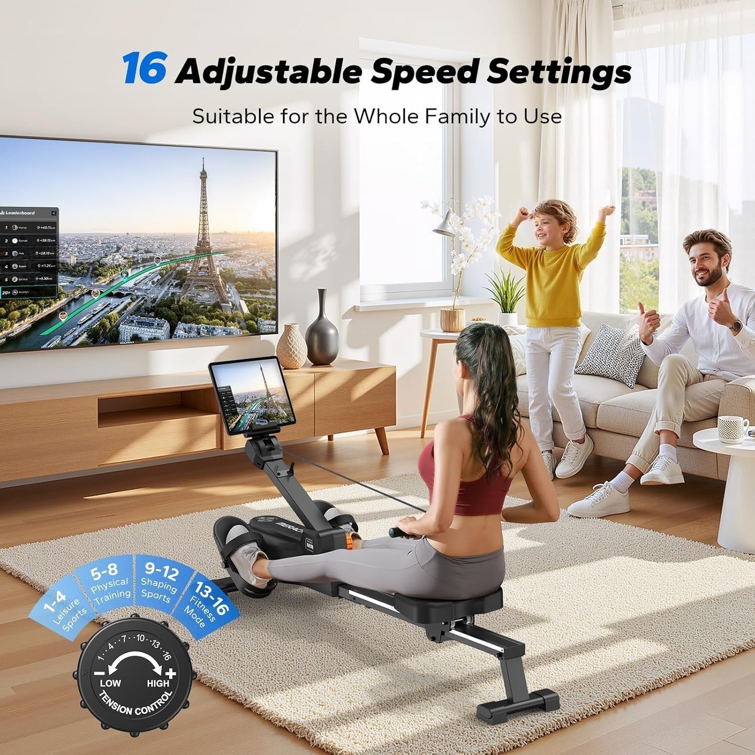 Foldable Magnetic Rowing Machine 16-Level Compact Quiet App Smart Home Rower