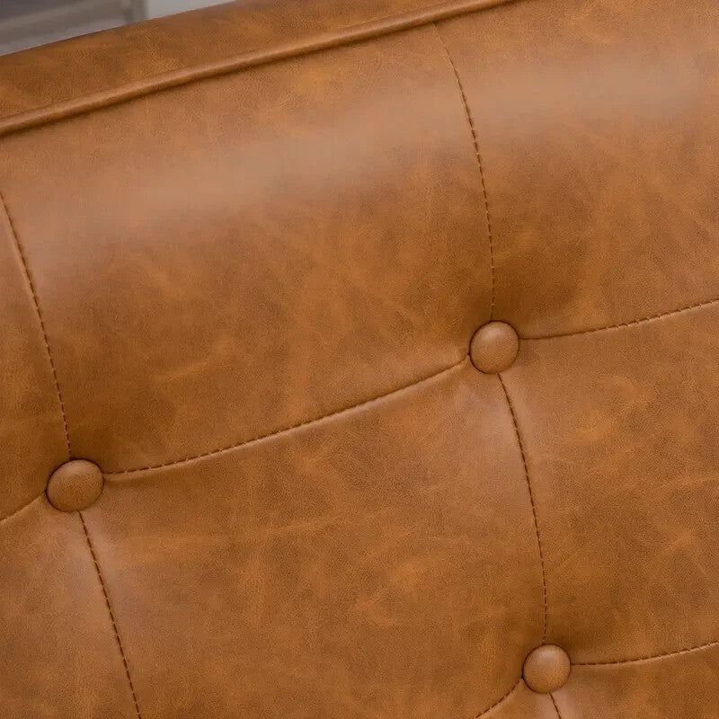 Brown PU Leather Armchair Retro Accent Chair with Wooden Frame 200kg