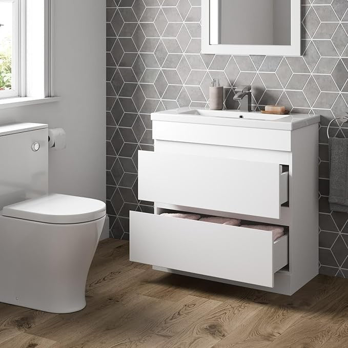 800mm White Gloss Bathroom Vanity Unit with Basin Sink