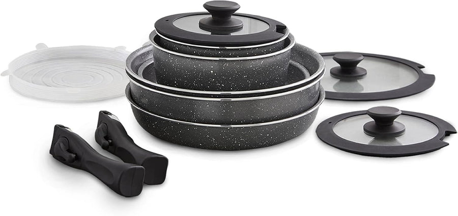 13pcs Graphite Non Stick Cookware Set  Stackable Pans with Detachable Handle