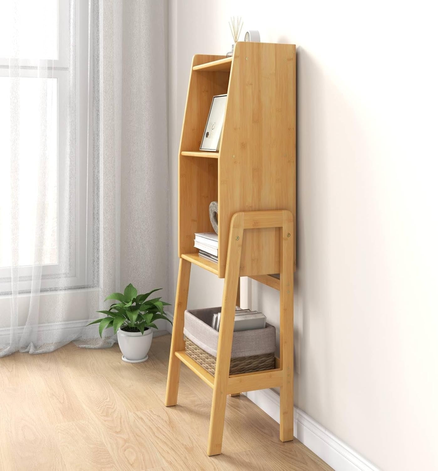 Tall Bamboo 4-Tier Bookcase Storage Shelf Unit Wooden Display Rack Home Office