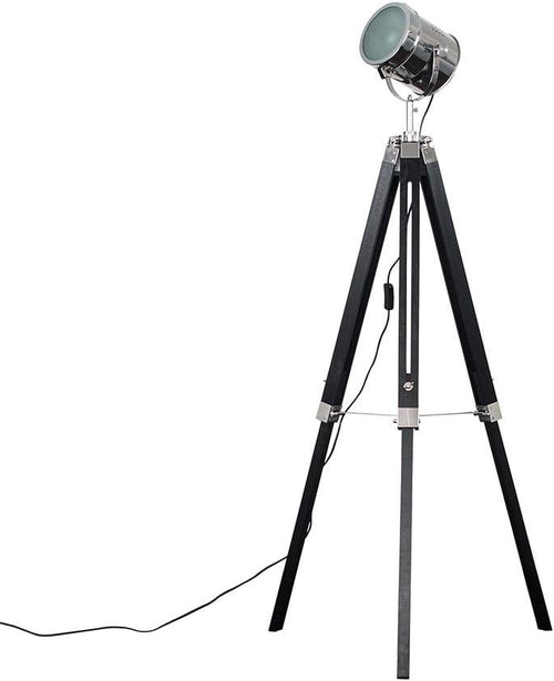 Tripod Floor Lamp Matt Black Chrome Studio Spotlight Industrial Standing Light
