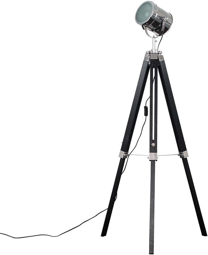 Tripod Floor Lamp Matt Black Chrome Studio Spotlight Industrial Standing Light