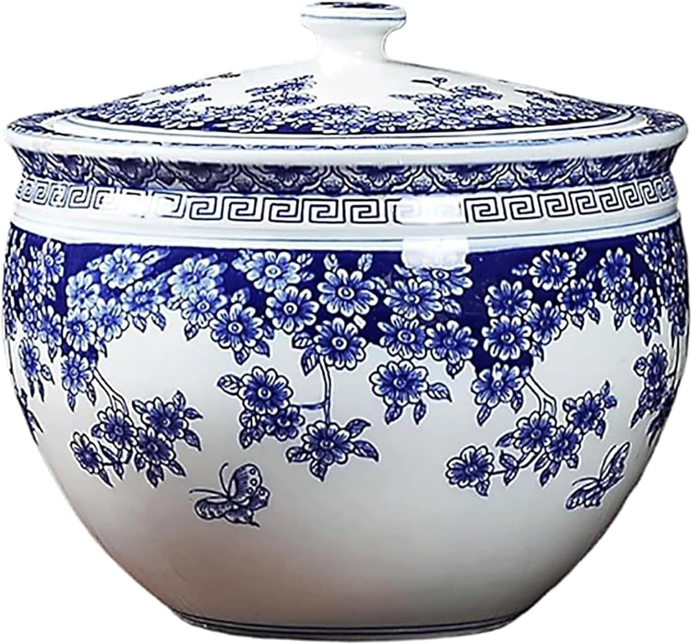 Blue Ceramic Rice Storage Jar Airtight Grain Container with Lid