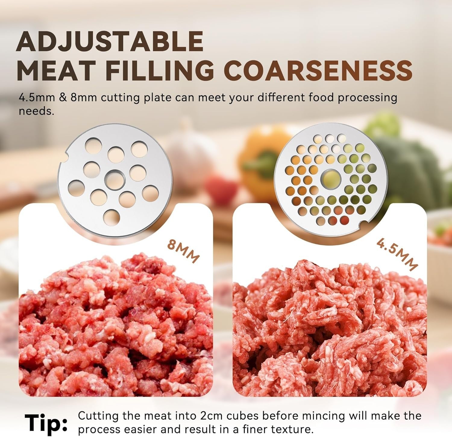 Stainless Steel Manual Meat Grinder Sausage Maker 4.5mm 8mm Plates