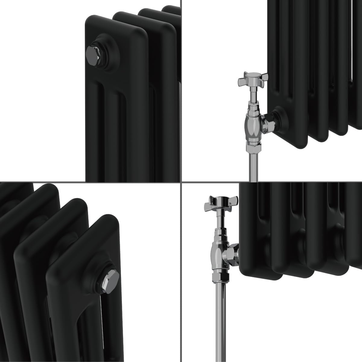 Black Cast Iron 3 Column Radiator 600x1012mm Central Heating Bathroom