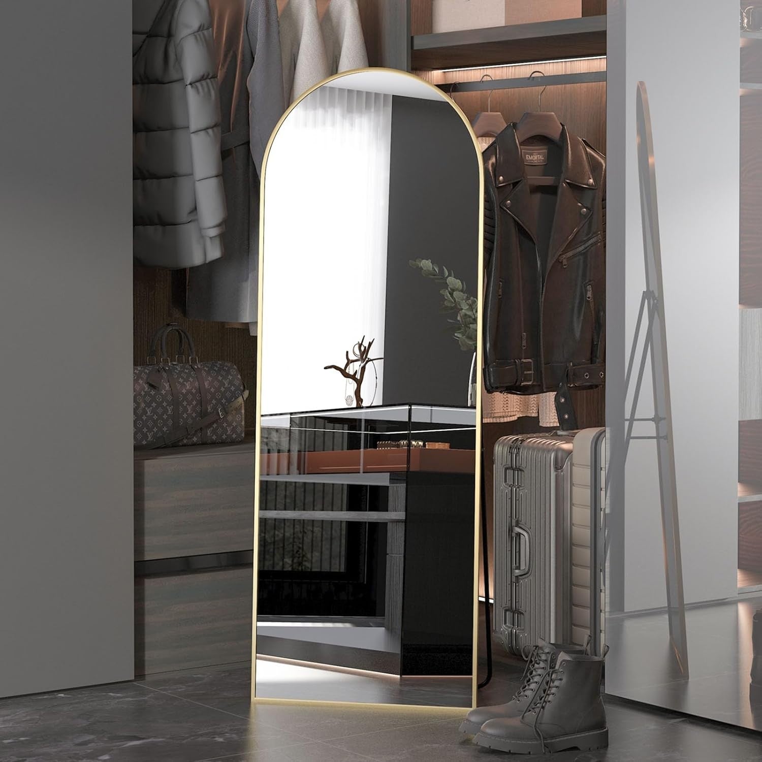 Gold Arch Floor Mirror 162x53cm Full Length Standing Leaning Luxury