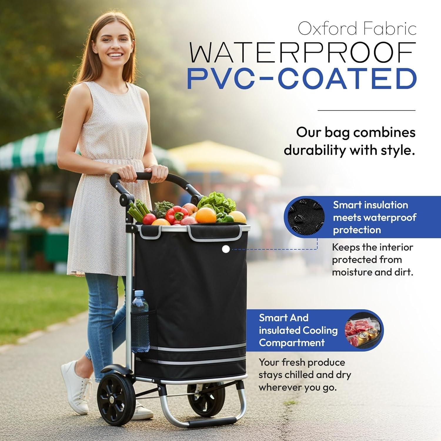 Dimono 3-in-1 Folding Shopping Trolley 56L Cooler Compartment Black