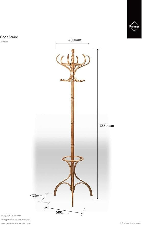 Tall Oak Floor Standing Coat Stand 184cm | Wooden Hall Tree Hanger for Coats