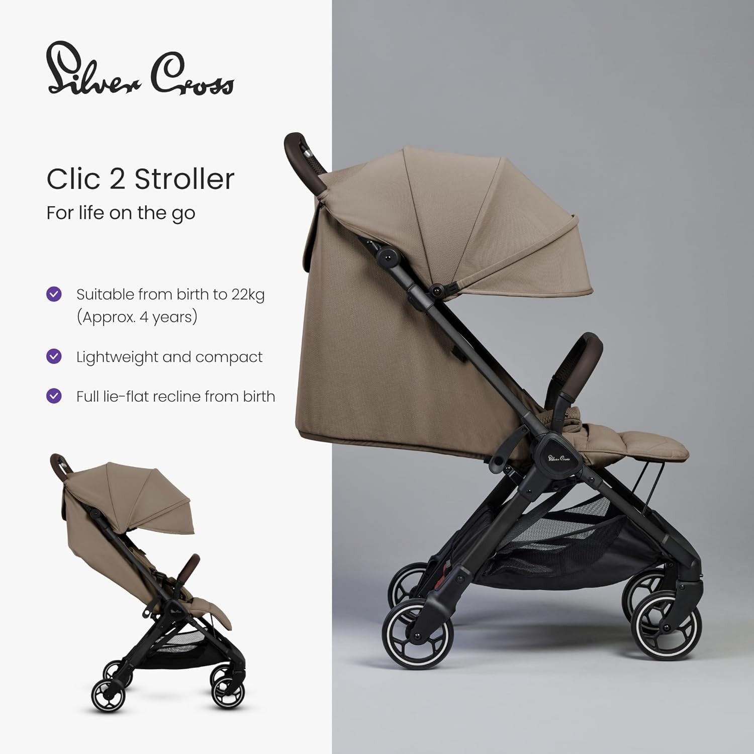 Ultra Compact Fold Travel Pushchair Lie Flat Seat Newborn–4Y 22kg