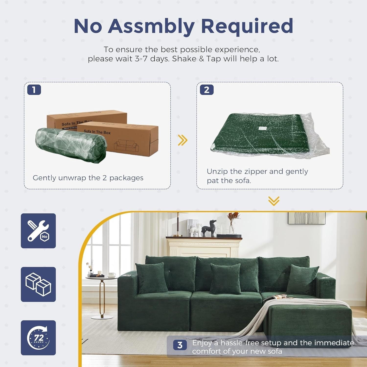 L-Shaped Modular Corner Sofa with Cup Holder Deep Memory Foam Seat