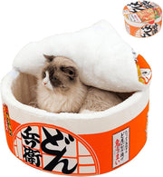 Cat Cave Bed Noodle Cup Warm Hideaway Pet House Non Slip Orangish