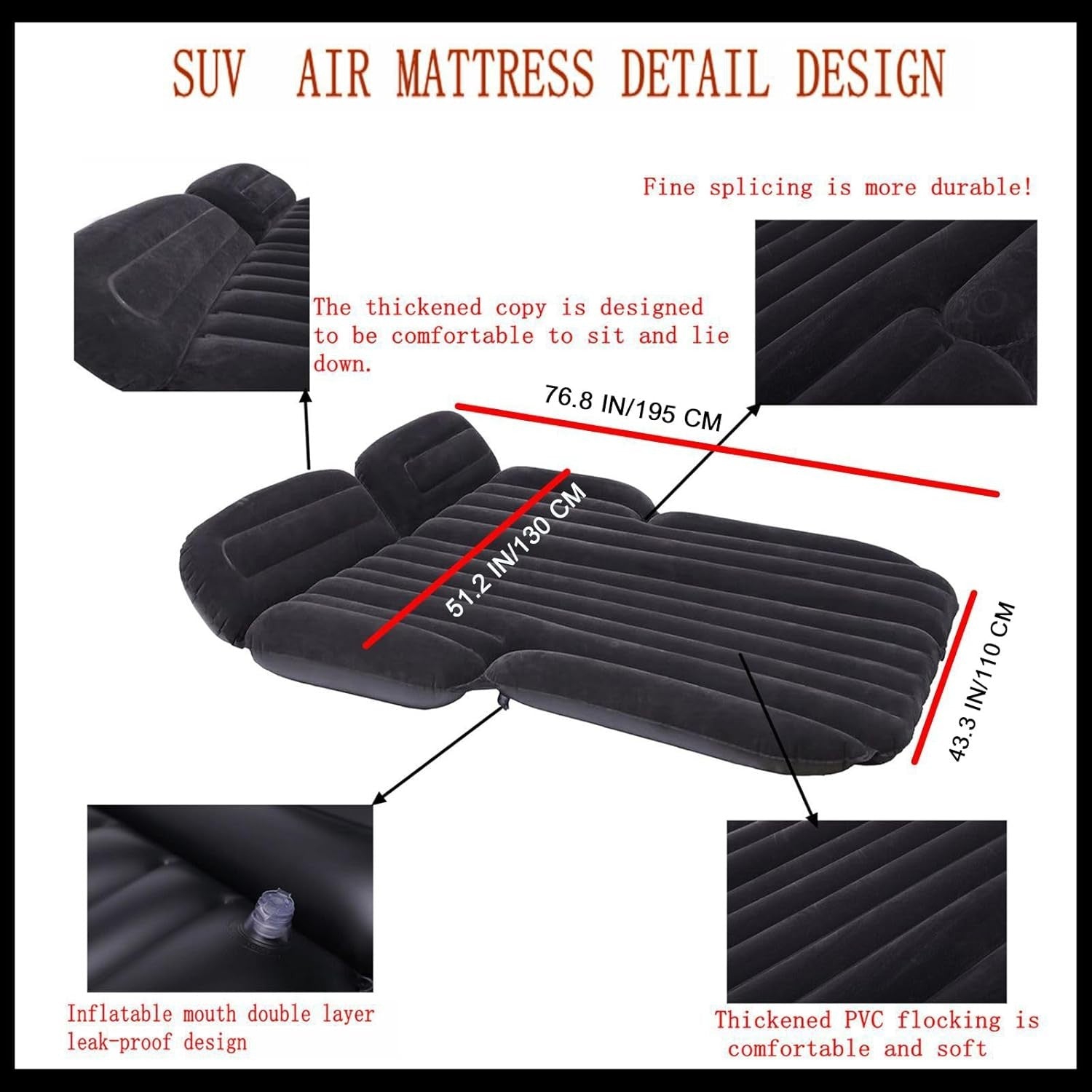 Inflatable SUV Air Mattress – 195x130cm Car Camping & Travel Bed