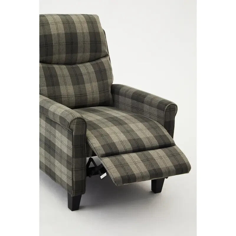 Recliner Armchair Grey Tartan Fabric Pushback Chair for Lounge/Bedroom