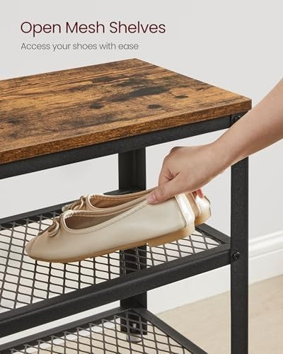 Industrial 2-Shelf Shoe Bench with Metal Frame | Entryway Storage Rack