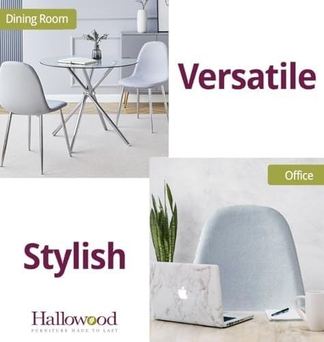 Modern Light Grey Dining Chairs Set of 2 – Fabric Upholstered Metal Legs