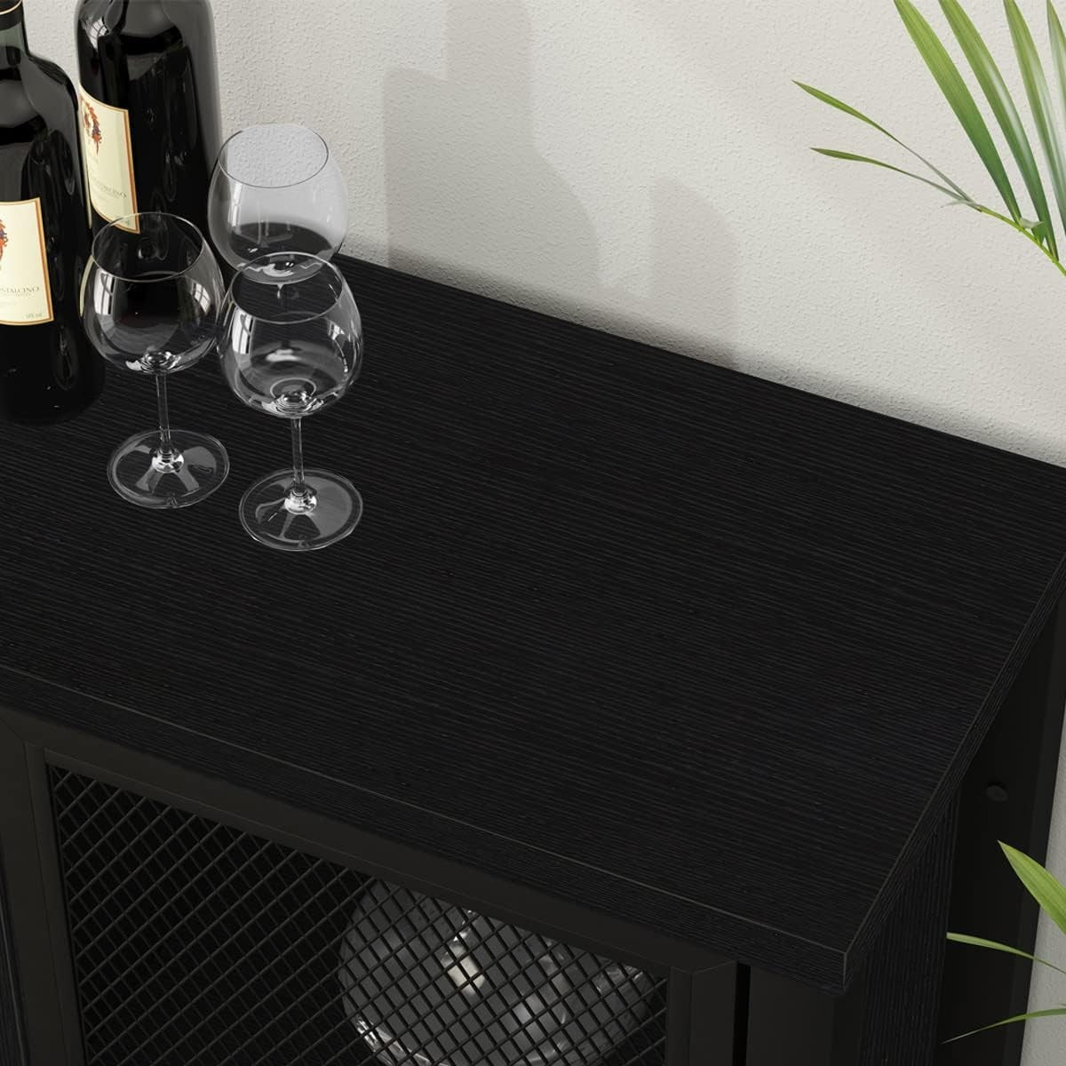 Black Oak Wine Bar Cabinet Sideboard with Wine Rack & Glass Storage 140cm
