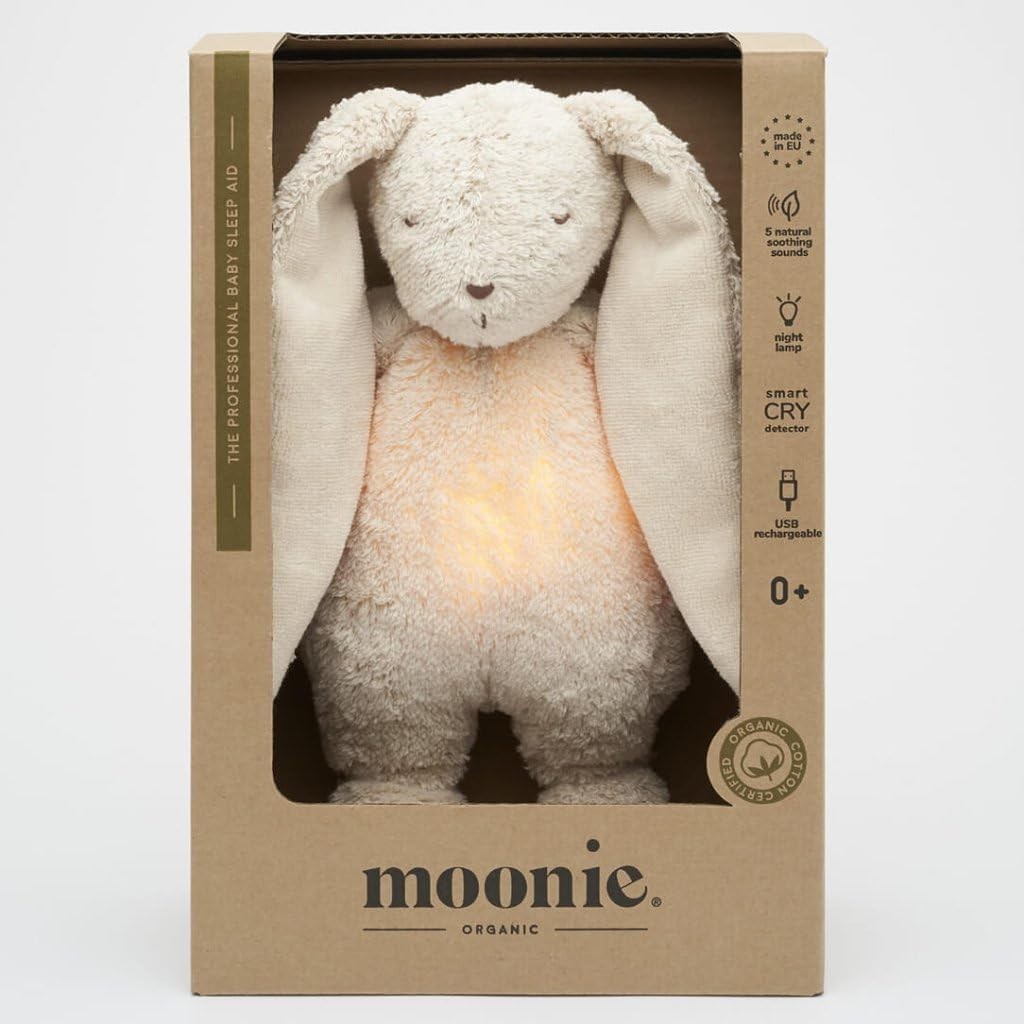 Organic Baby Sleep Bunny with Night Light & White/Pink Noise Soother