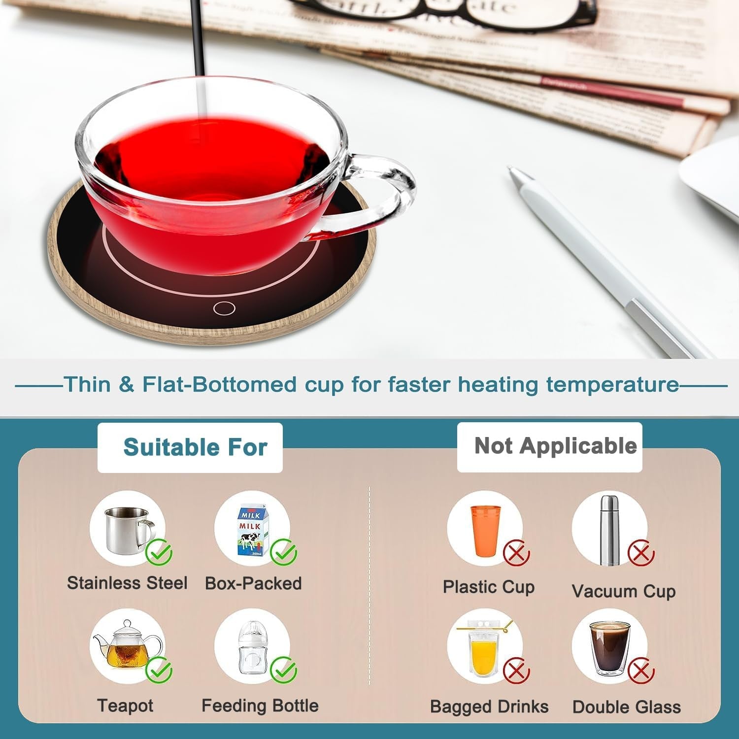 Black Electric Coffee Mug Warmer 2 Temp Desk Heater