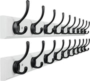 White Wall Mounted Coat Rack 2 Pack 97cm | 10 Heavy Duty Hooks Wooden Hanger
