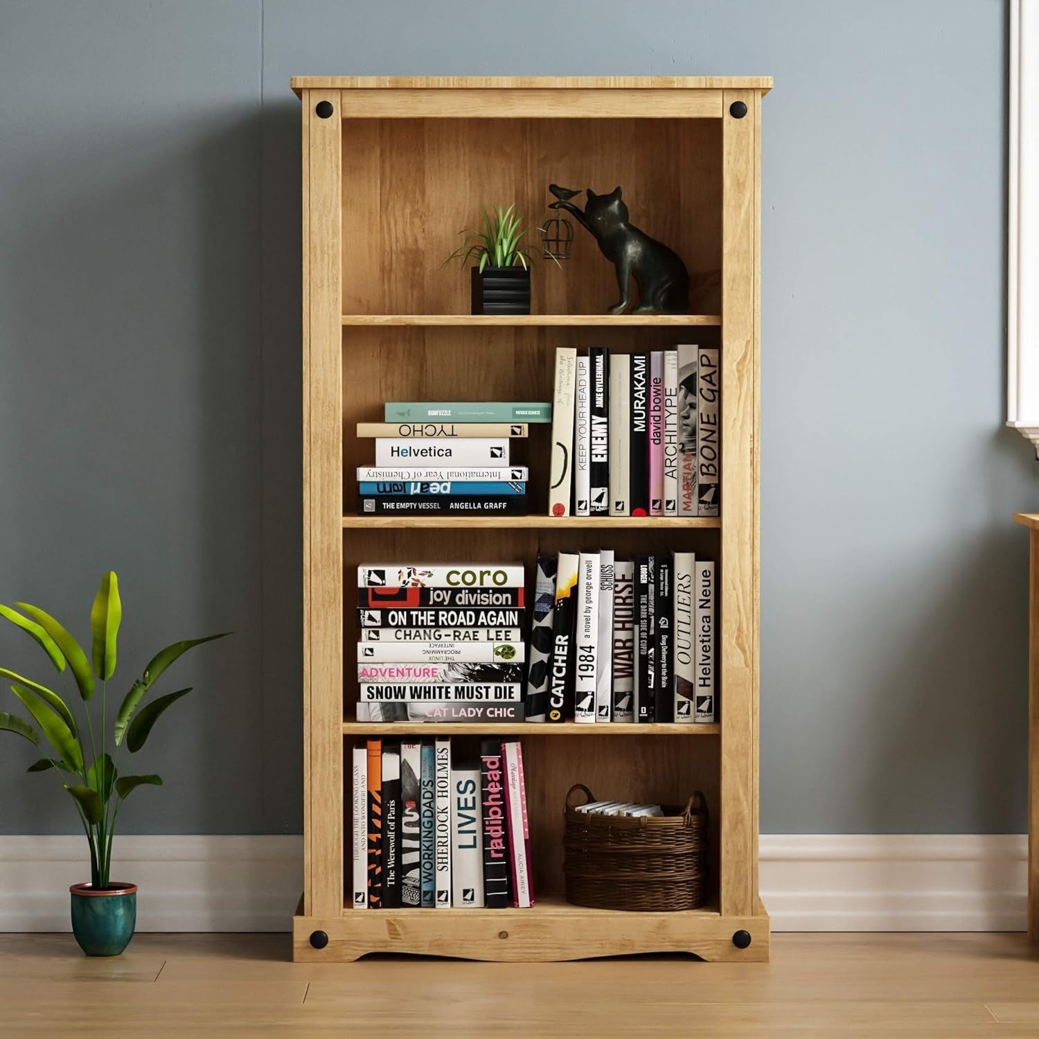 Rustic Pine Medium 3-Tier Bookcase – Solid Wood Shelf Unit 138.5cm High
